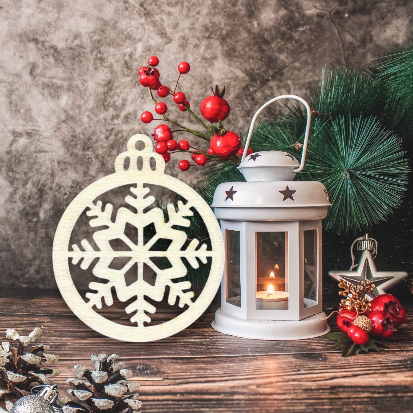 Snowflake Wooden Ornament (Set of 6)