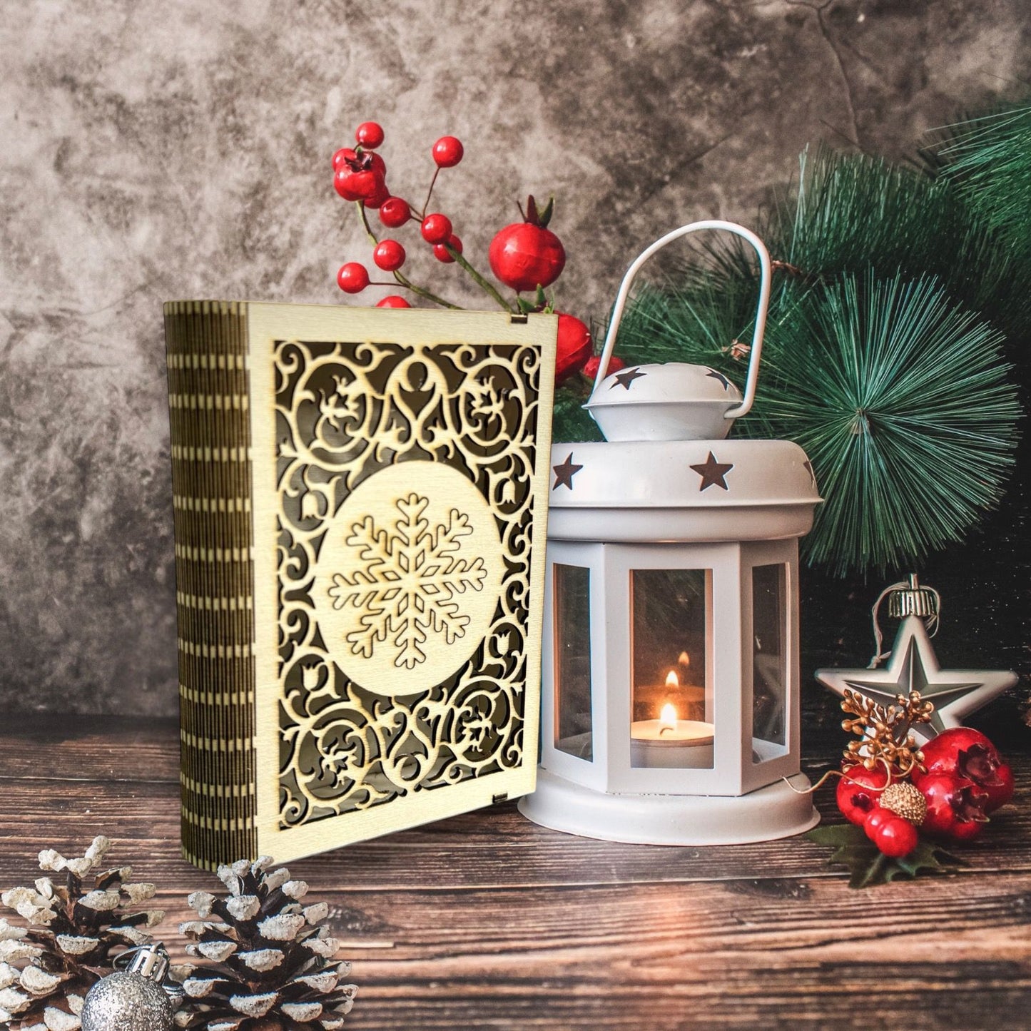 Mini Intricate Snowflake Wooden Book