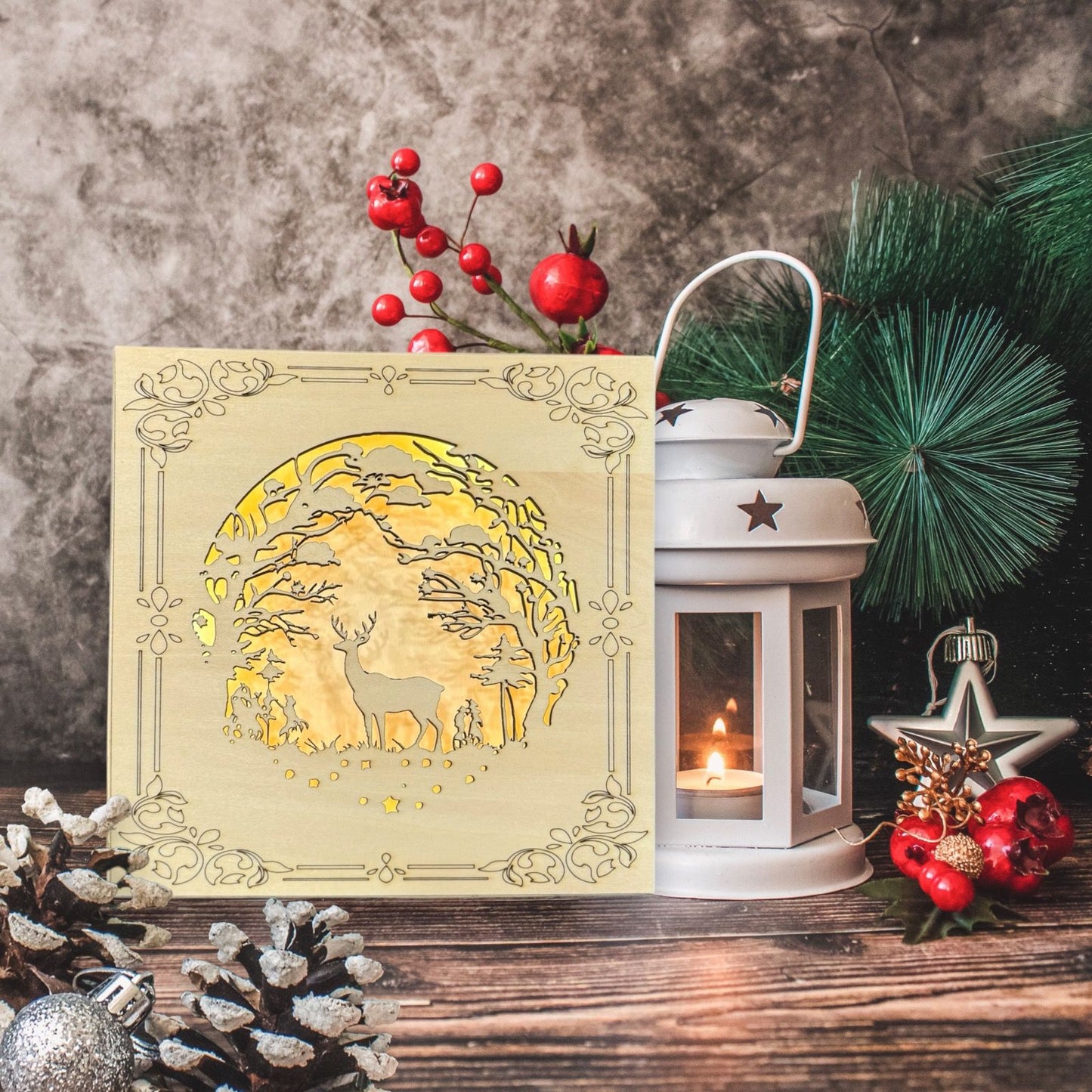 Deer in the Forest Circular Light Shadow Box