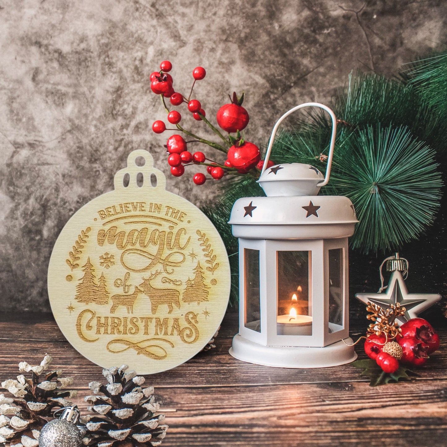 Engraved Christmas Magic Wooden Ornament (Set of 6)