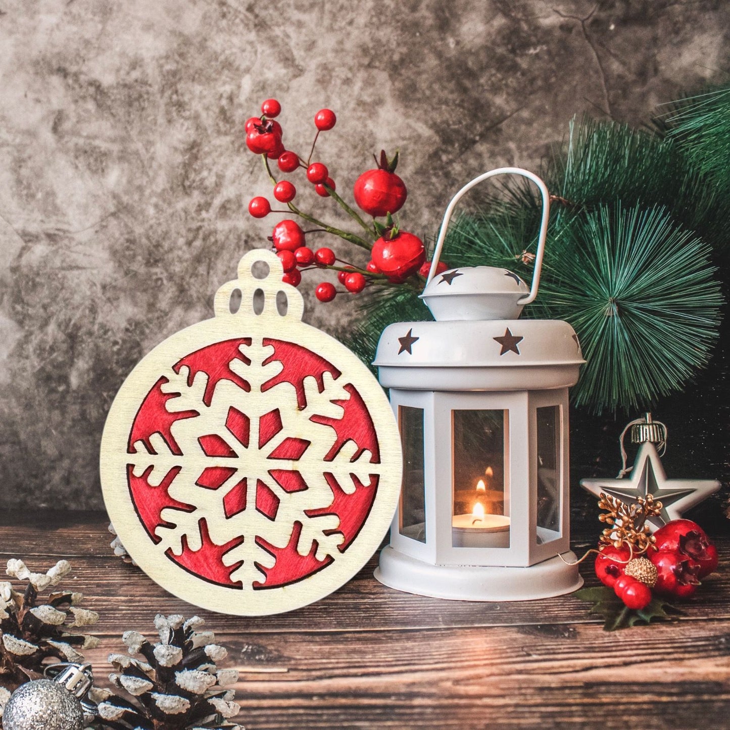Snowflake Wooden Ornament (Set of 6)
