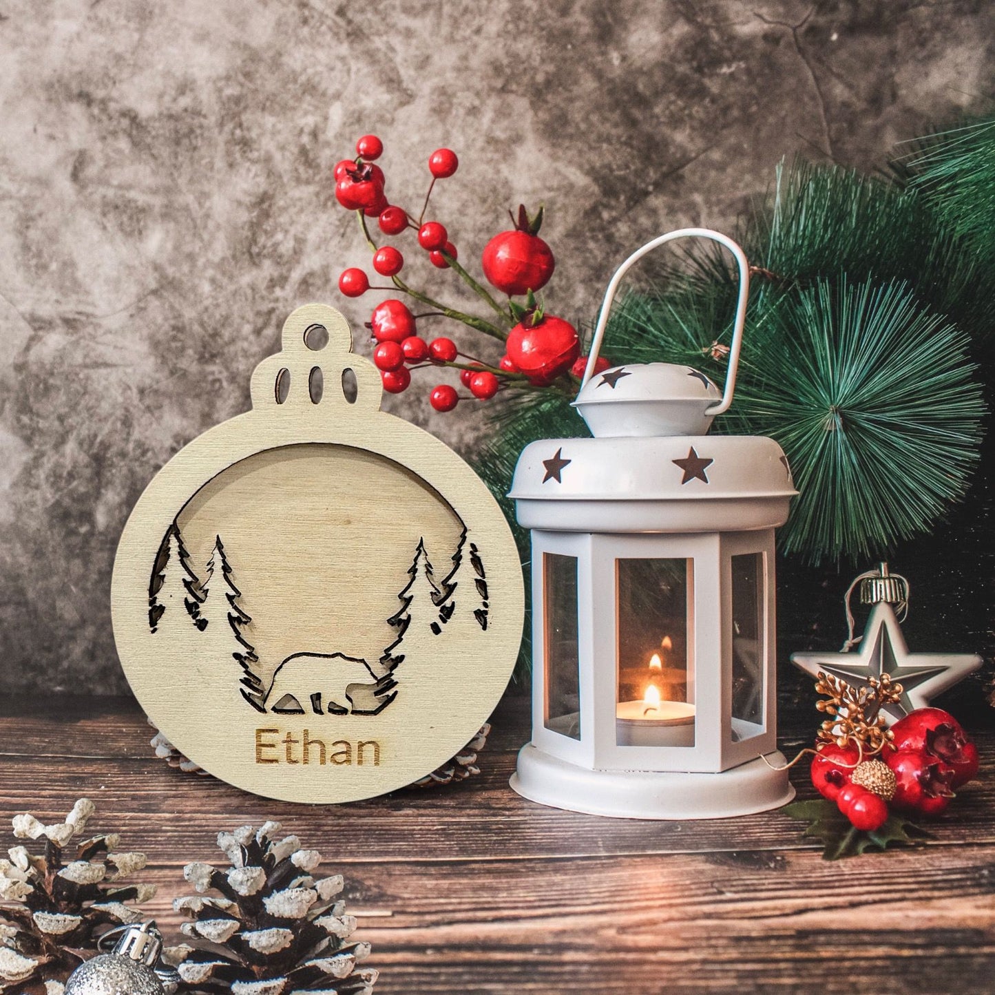 Double Layer Forest Bear Ornament (Set of 6)