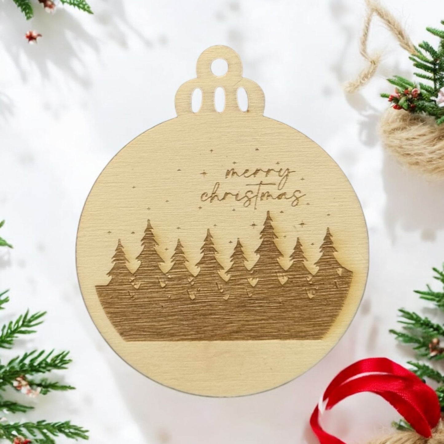 Engraved Merry Christmas Forest (Set of 6)