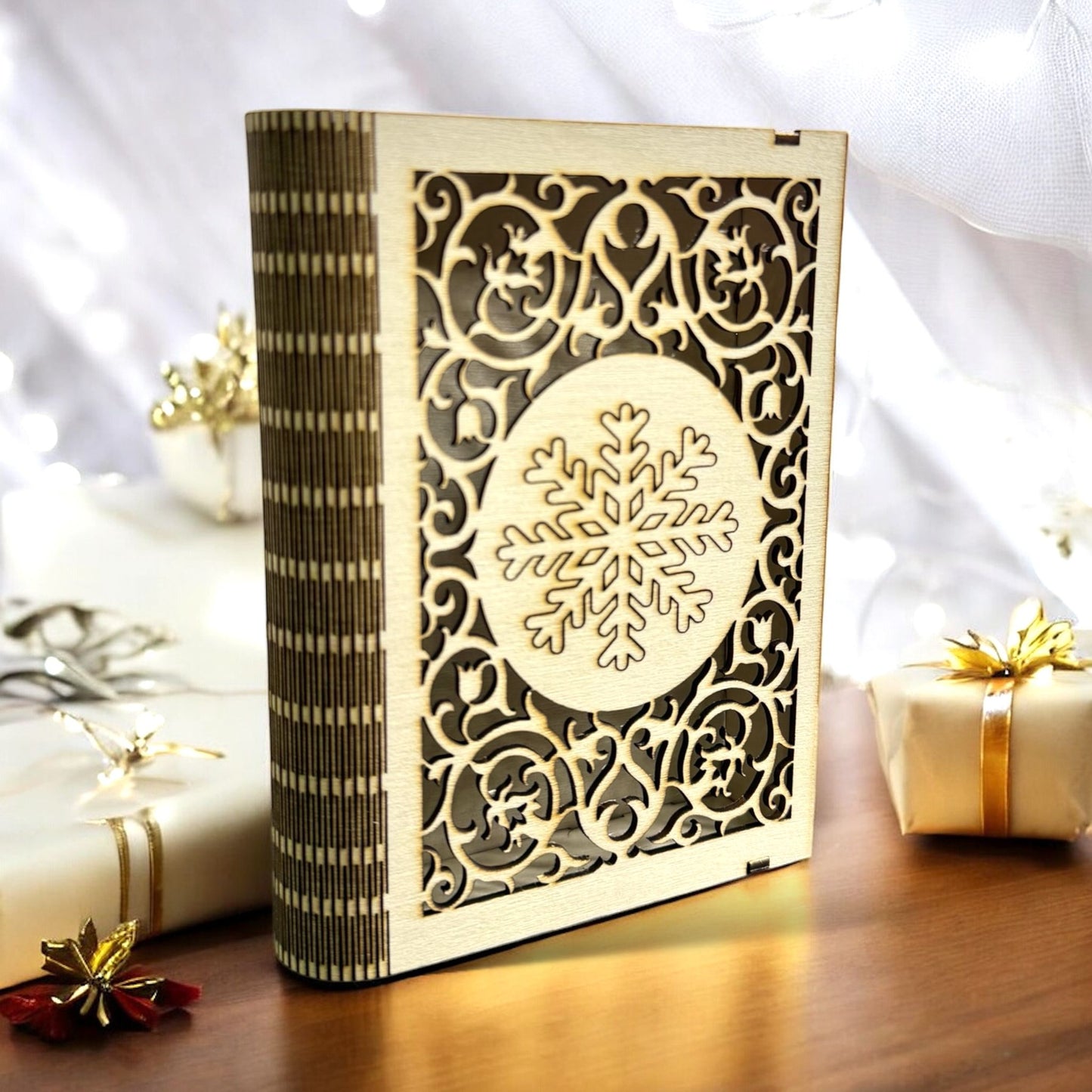 Mini Intricate Snowflake Wooden Book