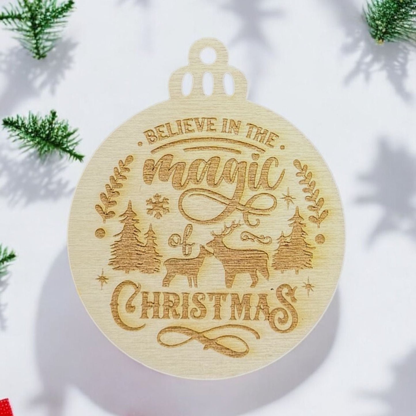 Engraved Christmas Magic Wooden Ornament (Set of 6)