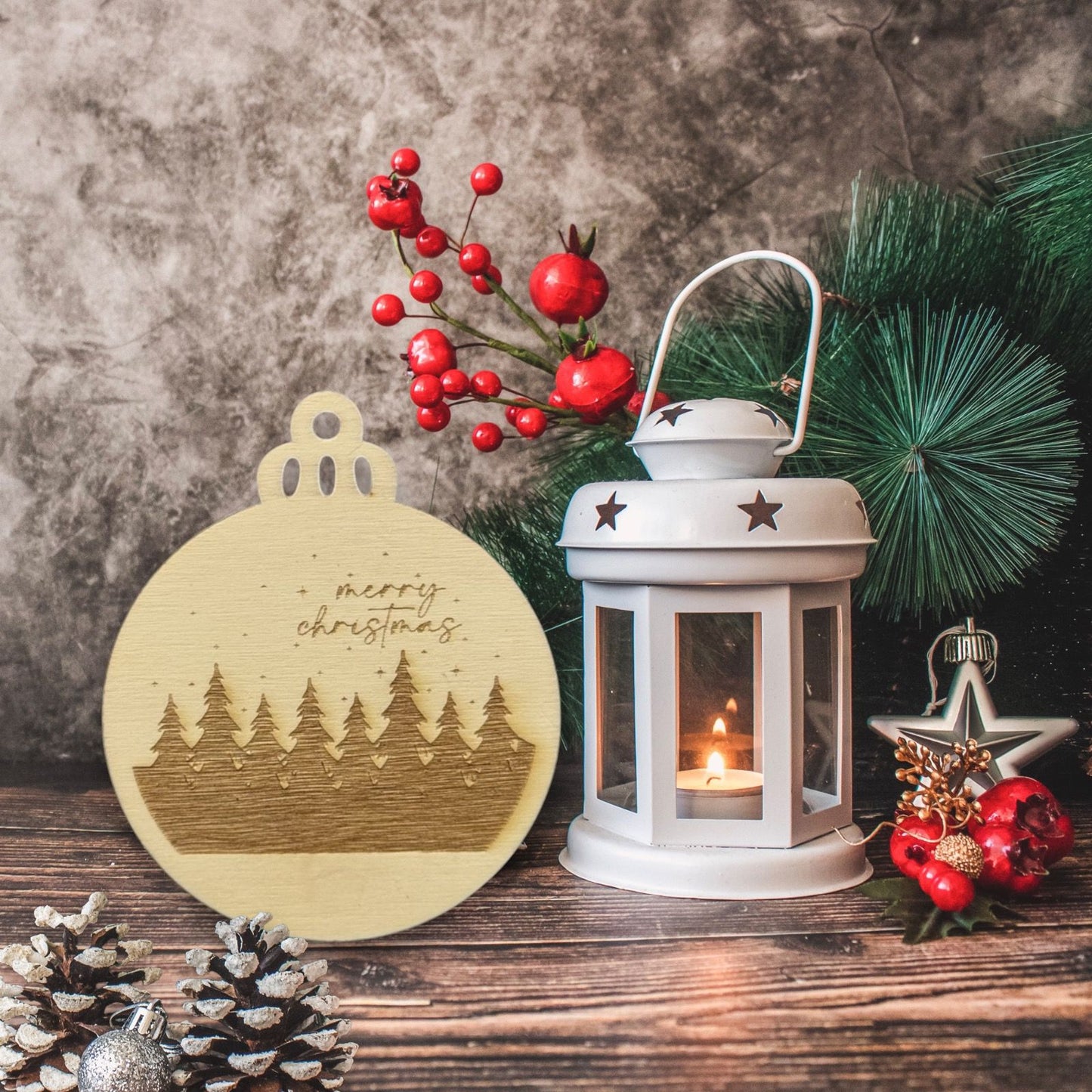 Engraved Merry Christmas Forest (Set of 6)