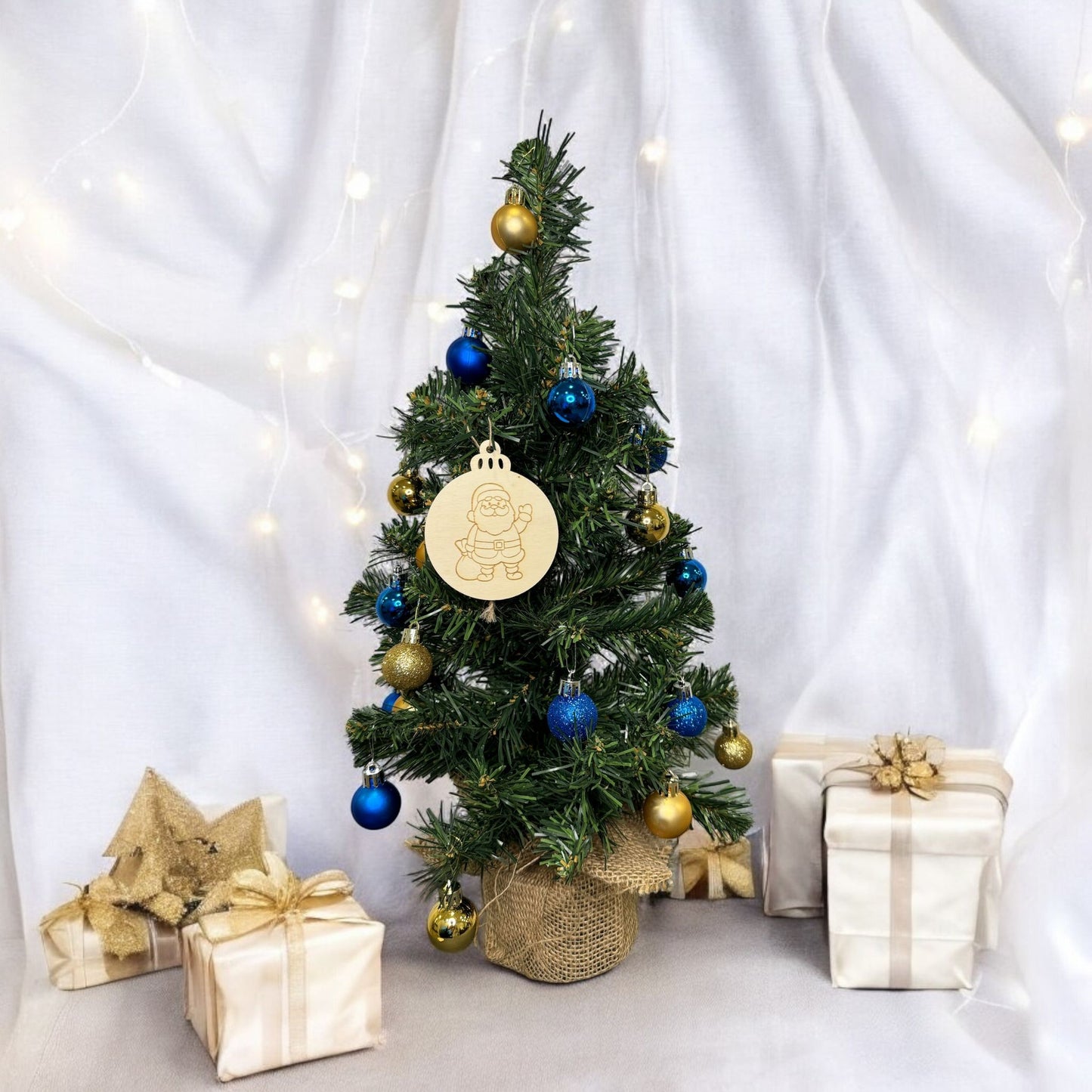 Engraved Cartoon Santa Wooden Ornament (Set of 6)