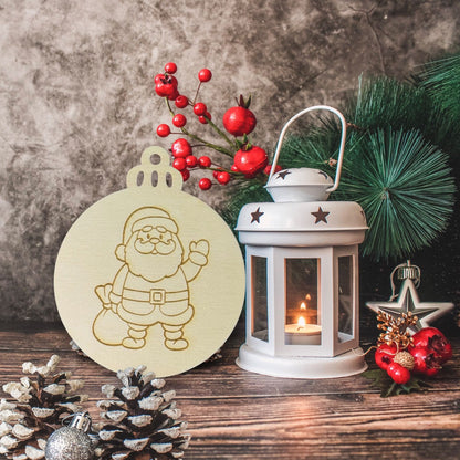 Engraved Cartoon Santa Wooden Ornament (Set of 6)