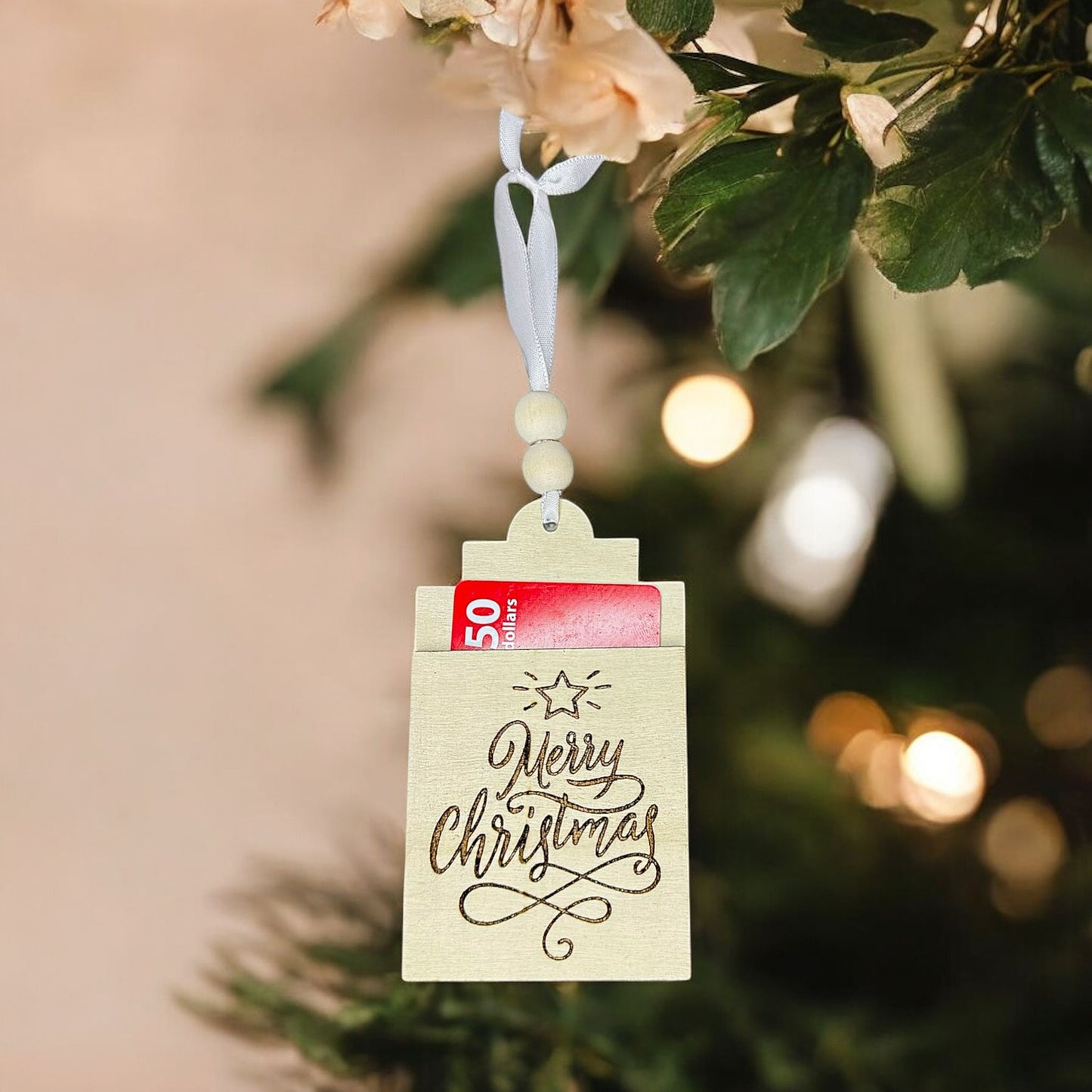 Merry Christmas Ornament Tag Gift Card Holder