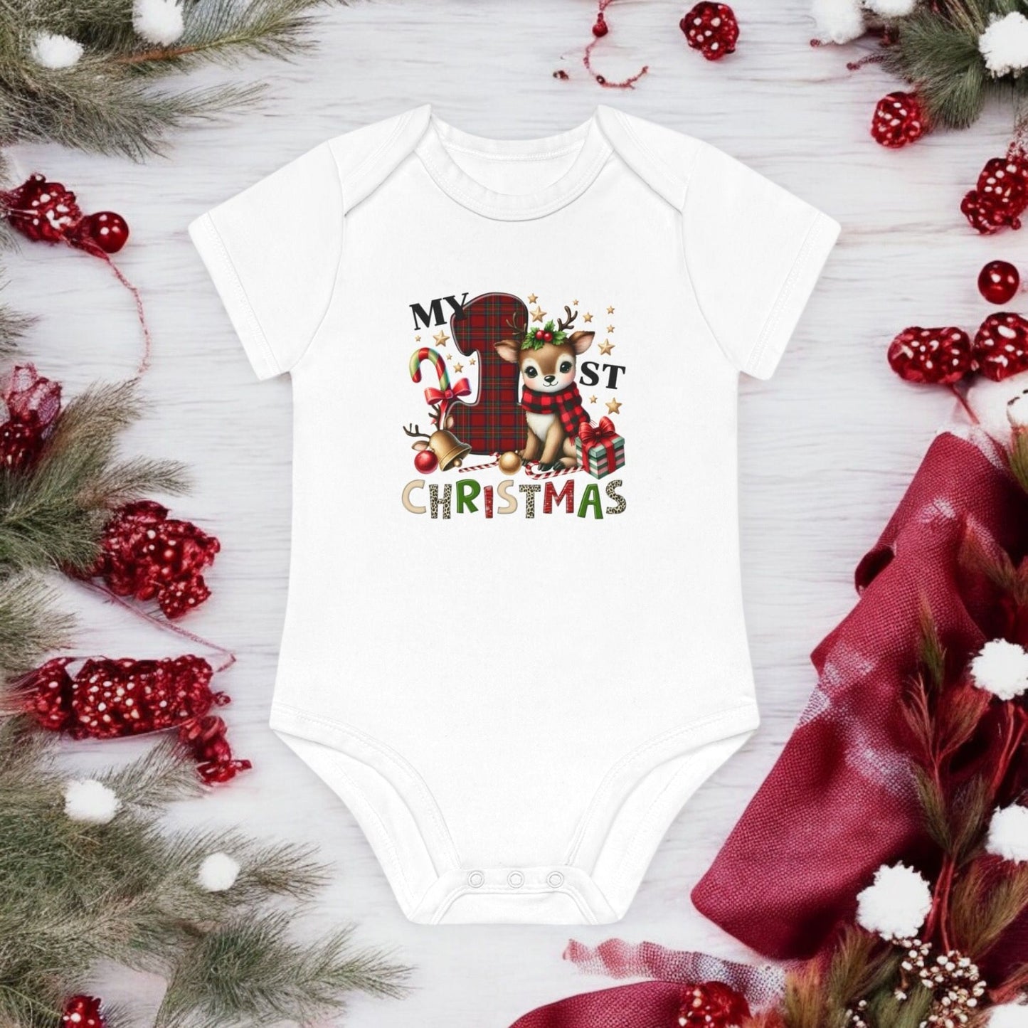 First Christmas Plaid Onesie