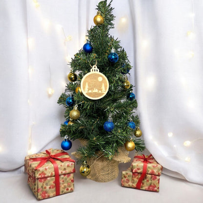 Engraved Double Reindeer Forest Wooden Ornament (Set of 6)