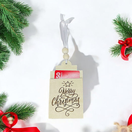 Merry Christmas Ornament Tag Gift Card Holder