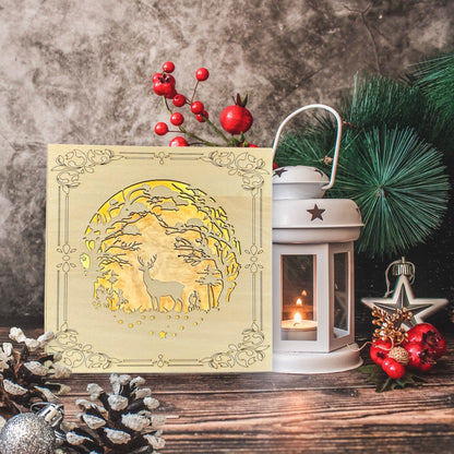 Deer in the Forest Circular Light Shadow Box