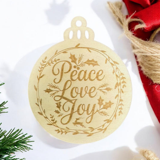 Engraved Peace Love Joy Wooden Ornament (Set of 6)