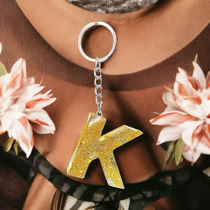 Golden Glow Resin Letter Keychain