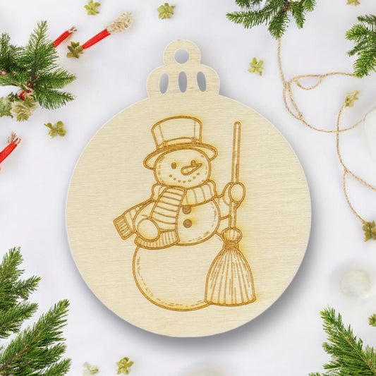 Engraved Cartoon Snowman Wooden Ornament (Set of 6)