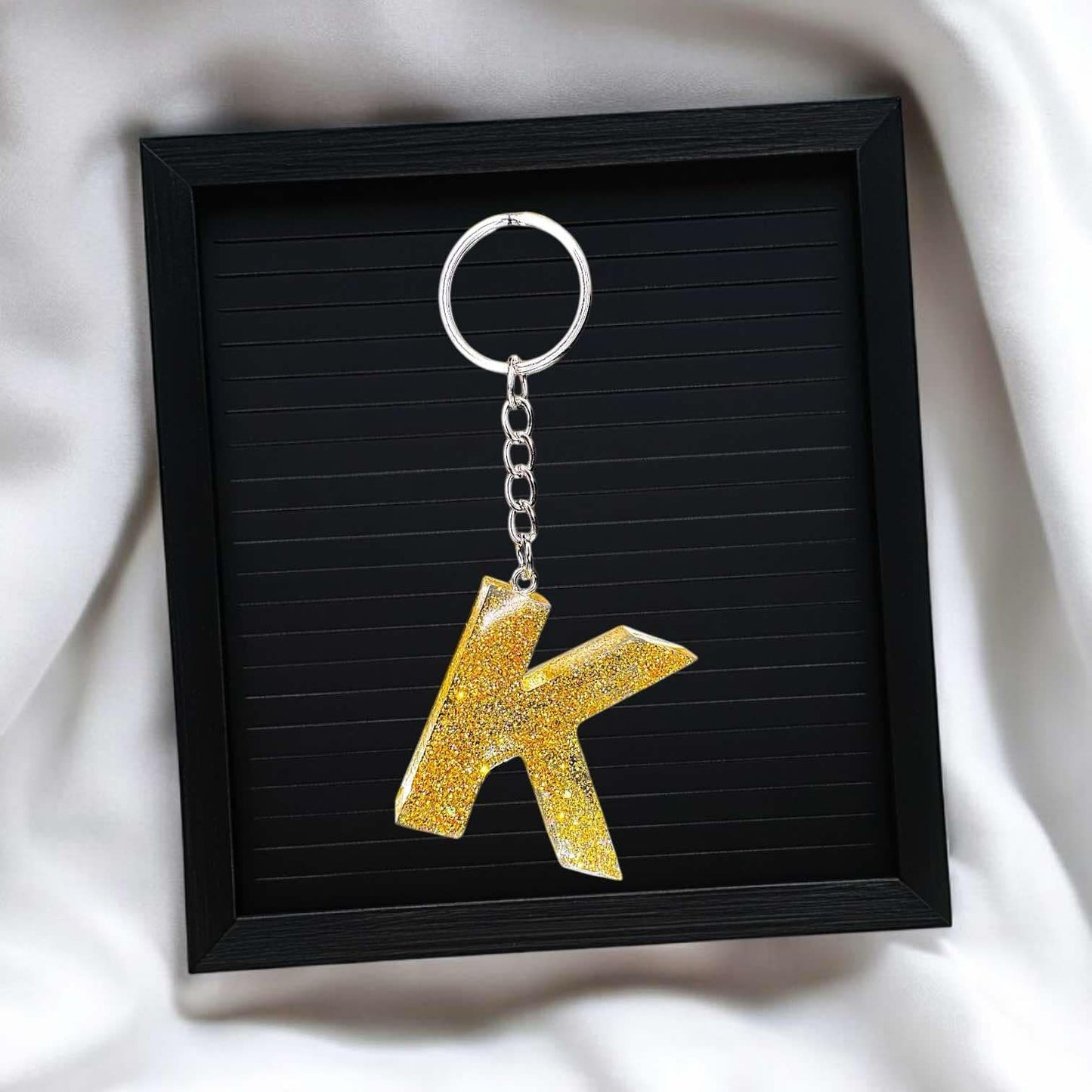 Golden Glow Resin Letter Keychain
