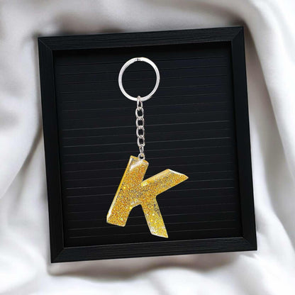 Golden Glow Resin Letter Keychain