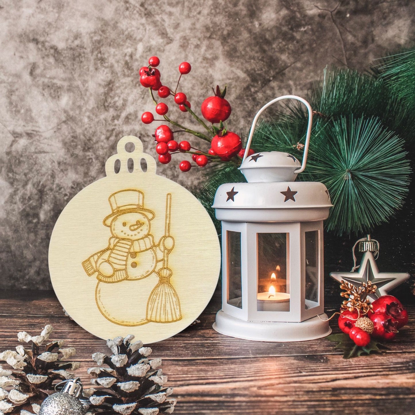 Engraved Cartoon Snowman Wooden Ornament (Set of 6)