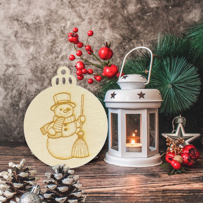 Engraved Cartoon Snowman Wooden Ornament (Set of 6)