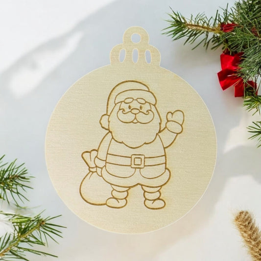 Engraved Cartoon Santa Wooden Ornament (Set of 6)