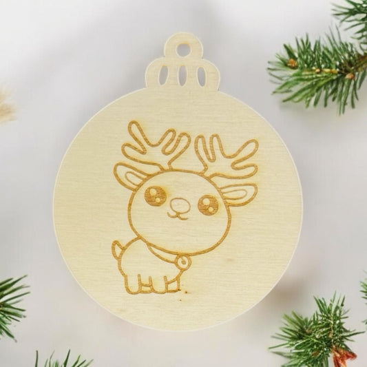 Engraved Cartoon Reindeer Wooden Ornament (Set of 6)