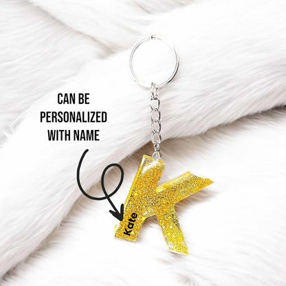 Golden Glow Resin Letter Keychain