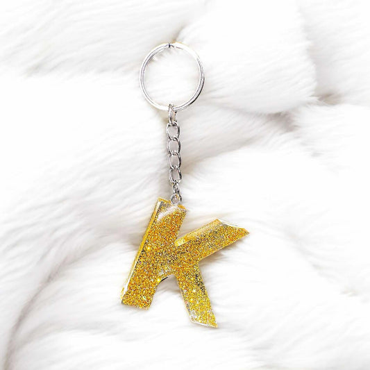 Golden Glow Resin Letter Keychain