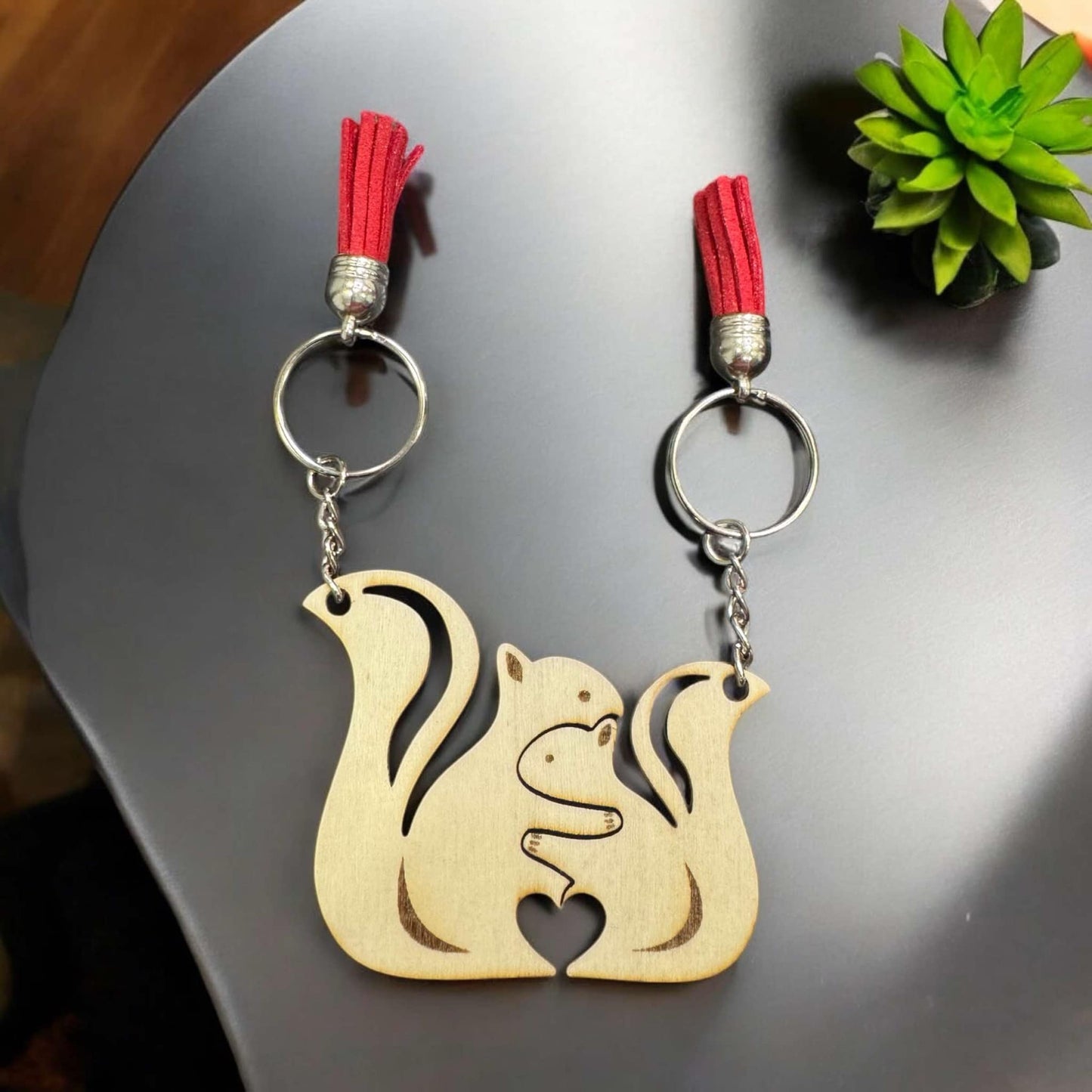 Hugging Squirrel Couple Keychains