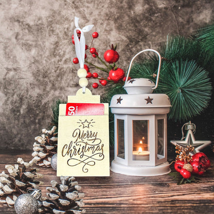 Merry Christmas Ornament Tag Gift Card Holder