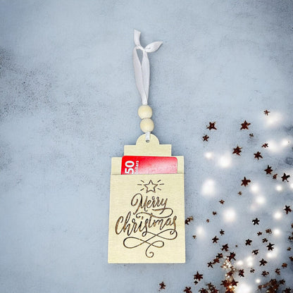 Merry Christmas Ornament Tag Gift Card Holder