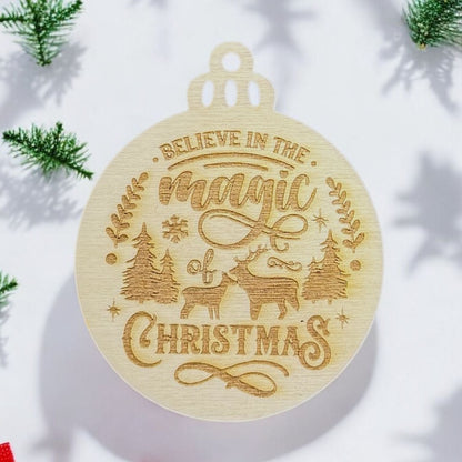 Engraved Christmas Magic Wooden Ornament (Set of 6)