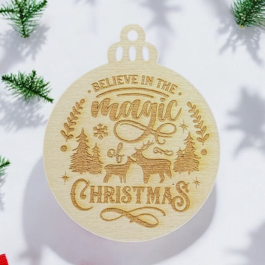 Engraved Christmas Magic Wooden Ornament (Set of 6)