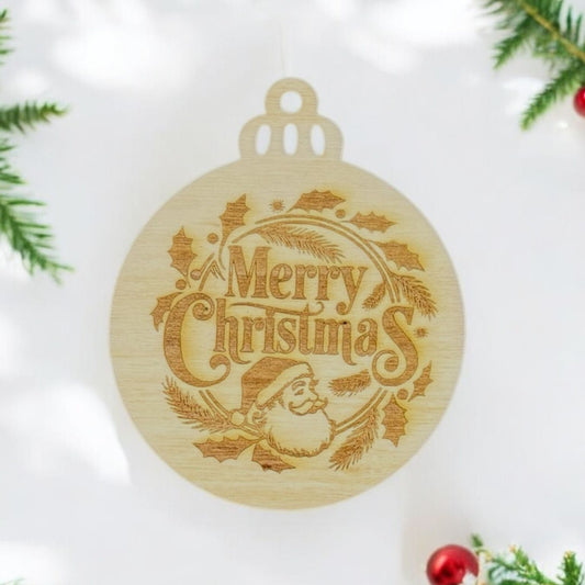 Engraved Santa Wreath Wooden Ornament (Set of 6)