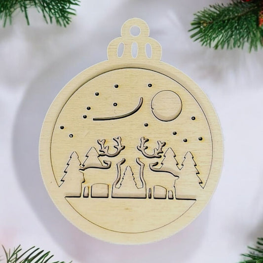 Double Layered Pair of Reindeer Forest Ornament (Set of 6)