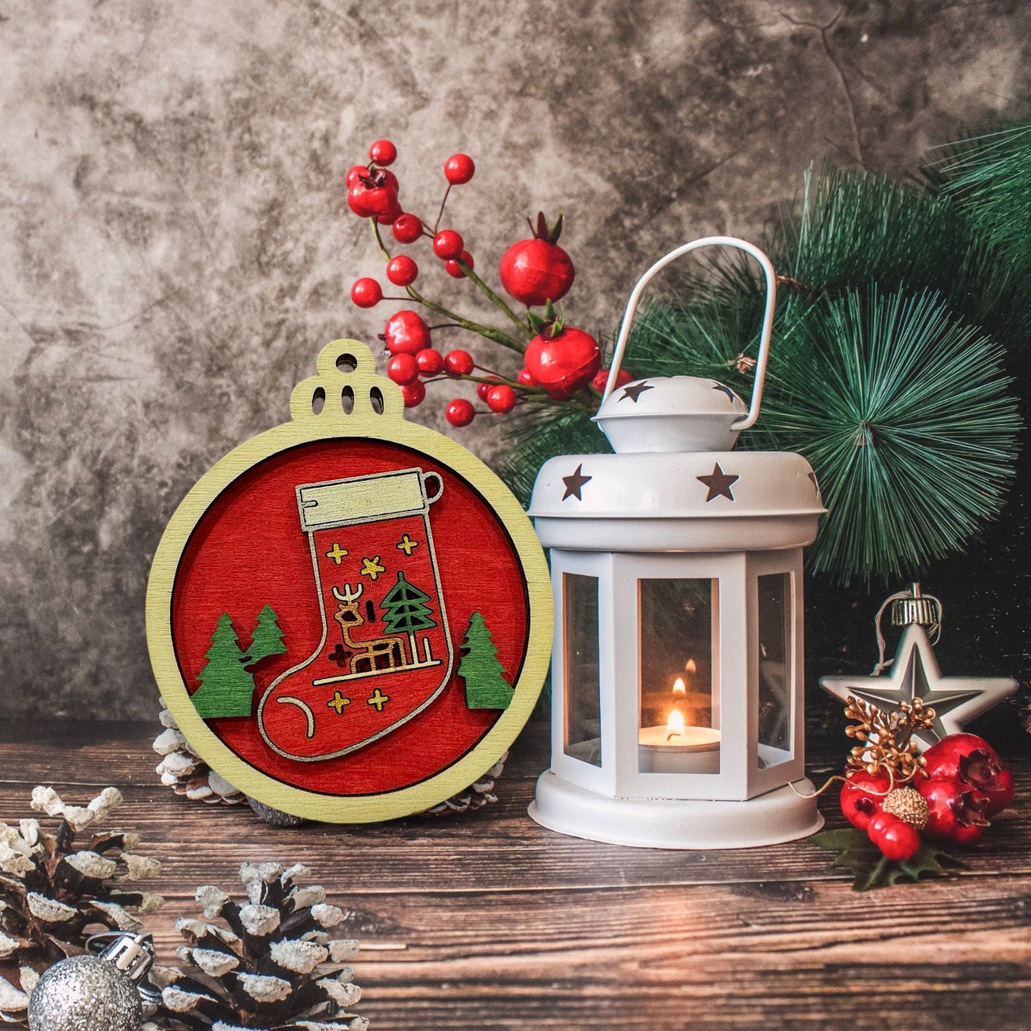 Double Layered Reindeer Stocking Ornament (Set of 6)