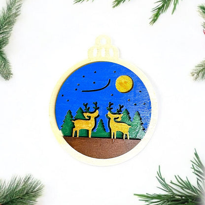 Double Layered Pair of Reindeer Forest Ornament (Set of 6)